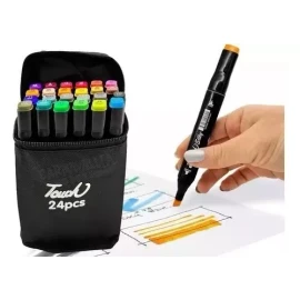 CL Estuche Negro 24 Plumones Marcadores Doble Punta