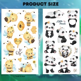 Qpout Animal Tattoos for Children, Panda, Elephant, Rabbit, Bear, Cute Pig, Bee, Temporary Tattoos Stickers, Children's Tattoos for Boys and Girls, Party Decoration, Birthday Gifts