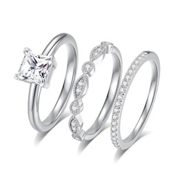 AmoreNel Moissanite Rings for Women Wedding Sets 1.61CTTW D Color VVS1 Clarity Engagement Rings for Women S925 Sterling Silver Plated With 18K White Gold Anniversary Band(7)