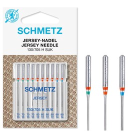 SCHMETZ Domestic Sewing Machine Needles | 10 Jersey Needles | 130/705 H SUK | Needle Size 4X 70/10, 4X 80/12 and 2X 90/14 | for on All Conventional Household Sewing Machines