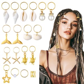 40Pcs Gold Hair Jewelry Vintage African Pendant Charm Cuffs Coils Shells Rings for Braids Starfish Braids Clip Pearl Dreadlock Jewelry Seashell Braid Hairs Decoration for Women DIY Hair Accessories