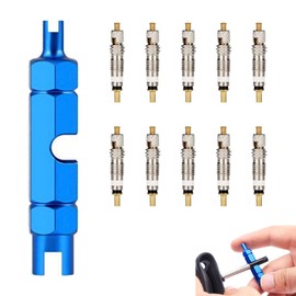 11 Pcs Presta Valve Cores Kit Includes 10 Copper Tubeless Valve Cores & Removal Tool, Universal Replacement Compatibility for Road Bike Car Motorcycle MTB ATV, Easy Installation for Tire Maintenance