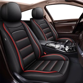 IKABEVEM Car Seat Covers Fit for GMC Sierra 2007-2024 2025: Luxury Leather Automotive Front Seat Covers, Truck Car Seat Protector(2PCS Front, Black&Redline)