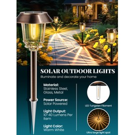 HMDecor Solar Lights Outdoor Waterproof,4 Pack Bronze Pathway Lights with 10-40 LM Dimmable Glass and Metal, Solar Powered Garden Decor for Yard,Patio,Pathway,Driveway(Warm White)