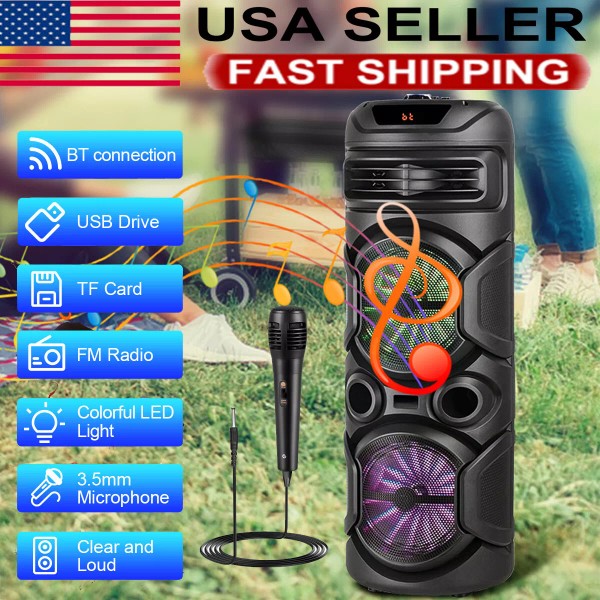 Universal Bluetooth Party Speaker Rechargable Dual 8" Woofer FM Karaok