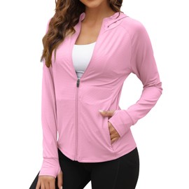 We1Fit Women's UPF 50+ Sun Protection Jacket Hooded Zip Up SPF Shirts Long Sleeves Pink