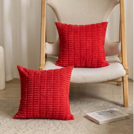 Home Brilliant Cushion Covers 60cm x 60cm Set of 2, Decorative Corduroy Extra Large Cushions Covers for Living Room Bedroom, Set of 2, Red, 60x60