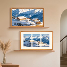 OUBOXDPF 8x14 Collage Picture Frame Teak Wood, Multiple Three 4x6 Photos or 8x14 without Mat, Rustic Photo Frame with Tempered Glass Hanging Displaying Horizontally or Vertically