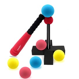 Aoneky Mini Foam Tball Set for Toddlers - Carry Bag Included - Best Baseball T Ball Toys for Kids Age 1 Years Old (Red)