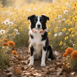 Lionet Paws Floral Dog Collar- Cute Fall Groundsel Oxalis Golden-Rod Dog Collars with Plastic Buckle, Light Adjustable Dog Collars for Small Medium Dogs