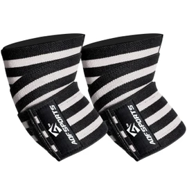 AQF Elbow Wraps for Weightlifting Gym Elbow Support - Heavy Duty 40" Elasticated Elbow Sleeves Straps for Powerlifting, Bodybuilding, Training & Bench Press (Pair) (Blk & Wht)
