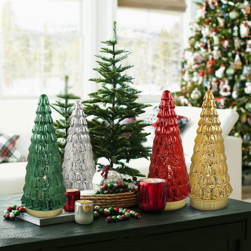 SHMILMH Red Mercury Glass Christmas Tree Set of 2, Small