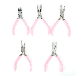 5pcs Needle Nose Pliers Set, Mini Pink 4in Metal Pliers Set Kit Cutter Handwork Jewelry Crafts Tool, Long Nose Pliers Side Cutter Pink