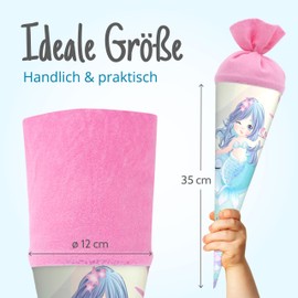itenga Siblings School Cone 35 cm with Felt Closure Small Bag Gift Packaging First Day of School (Mermaid Motif)