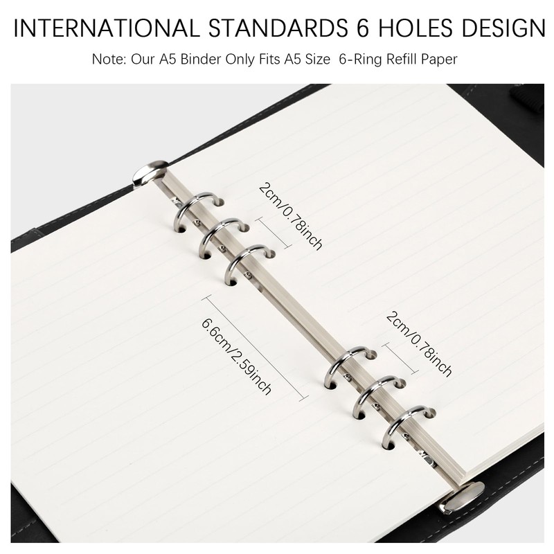 Skycase 6 Holes Binder Notebook A5, PU Leather Loose Leaf
