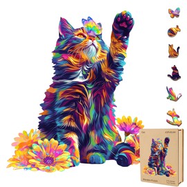 Cat Wooden Puzzles for Adults, Jigsaw Puzzle 200 Pieces, Unique Shape Puzzles with Wooden Box, Family Game Gift, Fun Challenging Puzzle for Adults