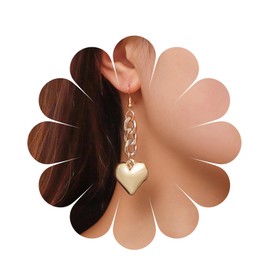 YienDoo Boho Large Heart Drop Earrings Vintage Gold Link Chain Heart Dangle Earrings Punk Statement Tassel Cuban Chain Heart Drop Earrings Wedding Prom 3D Heart Earrings Jewelry for Women