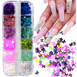 LoveOurHome Christmas 4 Boxes Holographic Butterfly Snowflakes Chunky Nail Glitter Flakes Heart Sequins Confetti Resin Accesssories Manicure Tips Decorations for Nails Crafts Resin Makeup