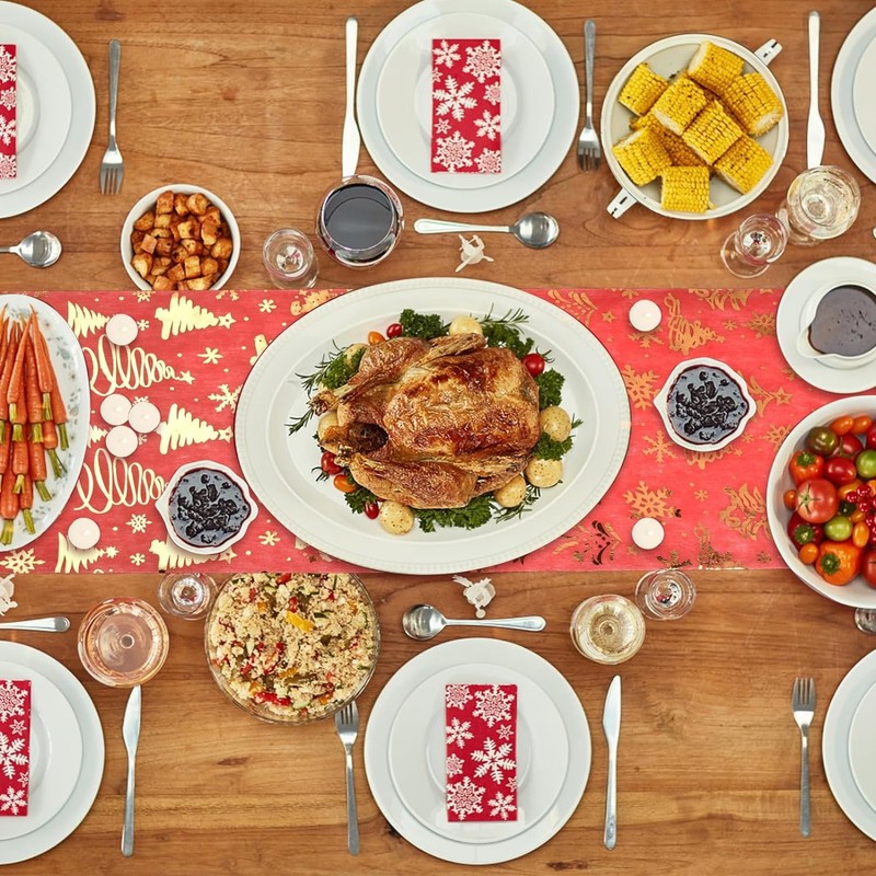 Pagezol 28cm × 5m Christmas Table Runners,Red Table Runner Xmas