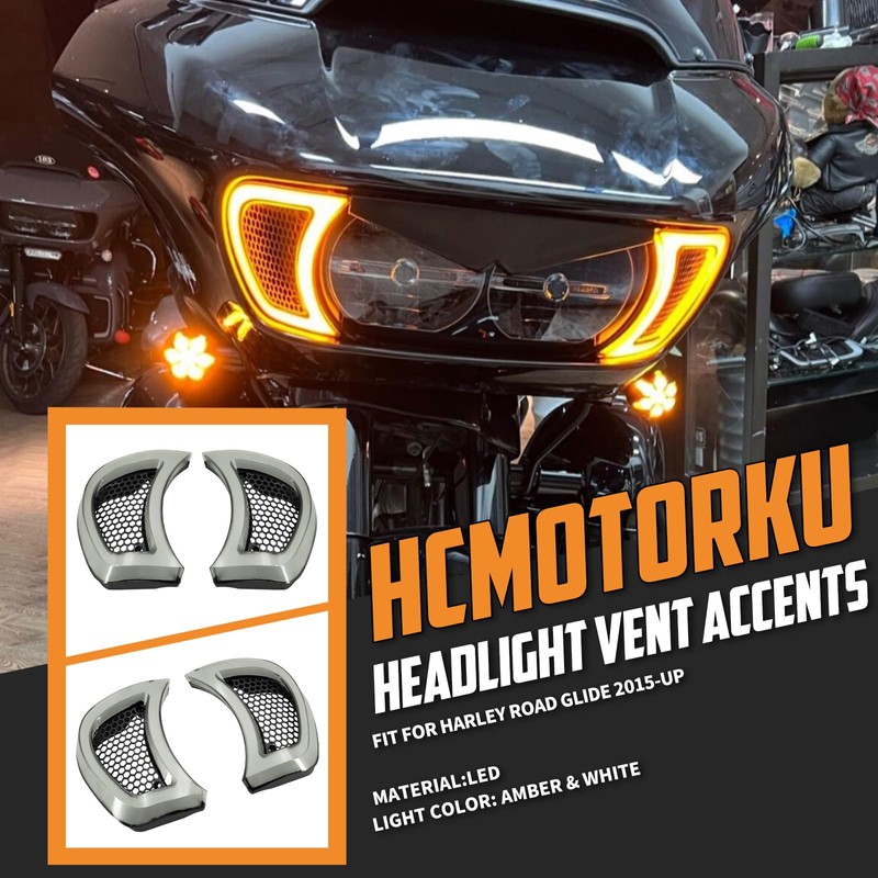 HCmotorku LED Headlight Vent Accents Turn Signal Light Running Light