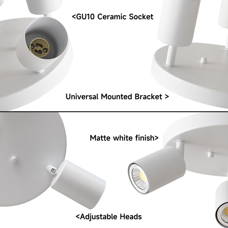 EGM 3 Light Track Lighting, White Round Track Lighting Fixtures,
