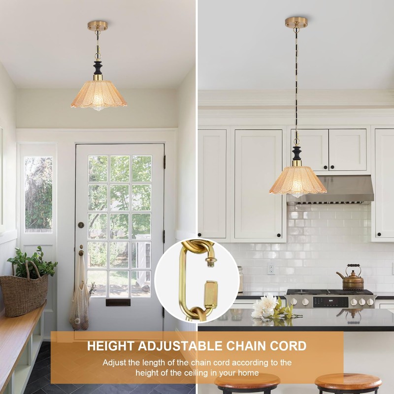 EFINEHOME Glass Modern Farmhouse Pendant Light, 1-Light Indoor Hanging Lamp