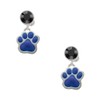 Silvertone Large Royal Blue Paw - Black Crystal Clip on