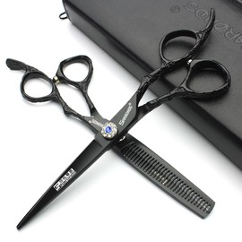 6/7 Inch Professional Hairdressing Scissors, Haircut, Rose Pattern, Hairdressing Scissors, Styling Tools, Japanese Stainless Steel Scissors Set (6 Inches, 2pc-B)