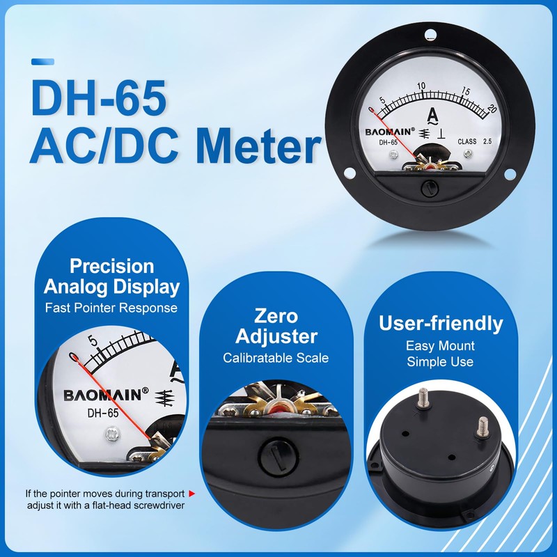 Baomain DH-65 Round Shaped AC 0-20A Analog Panel Meter Ammeter