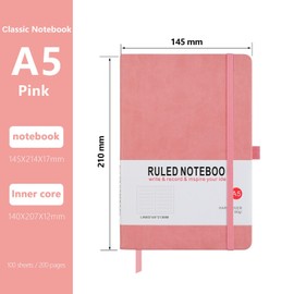 A5 Notebook, Journal Note Pad 200 Pages 80 GSM Journal Notebook Hardback Notepad Composition Notebooks with Lined Pages, Pen Loop and Expandable Paper Pocket, Journal Notepad Note Book- Pink