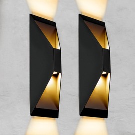 Worthyworld Modern Outdoor Wall Light 2 Packs, LED Up Down Wall Light, 15 Inch Modern Outdoor Wall Sconces Black with 3000K 1000 Lumen, Waterproof Wall Light Fixture for Garage Porch Patio Door