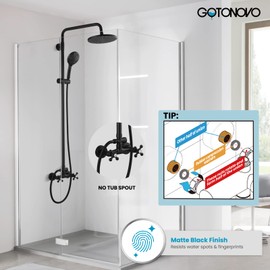 gotonovo Exposed Shower Faucet System 8 Inch Rainfall Shower Head with 8 Function ABS Handheld and Double Cross Handle Wall Mounted Bathroom Luxury Mixer Shower Horizontal Faucet Body Matte Black