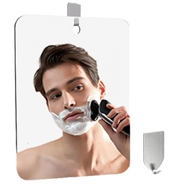 Shaving Shower Mirror with Hook, 7.8 Inch x 9.8 Inch Fogless Shower Mirror, Non-Breakable Plexiglass Cosmetic Mirror, Bathroom Shatterproof Shaving Mirror for Men Shaving in The Shower