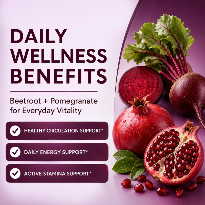 Beet Root + Pomegranate Supplement with 1200mg Beetroot & 500mg