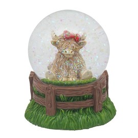 Lesser & Pavey Happy Highland Cow Highland Cow Tartan Bow Waterglobe Figurines & Ornaments For Home & Office | Decorative Home Accessories Statues For Indoor & Outdoor | Lovely Gifts for Women & Men