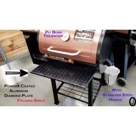 J & O Carts Parts Pit Boss Tailgater Pellet Grill Powder Coated Diamond Plate Folding Shelf