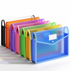Toketa 7PCS carpeta organizadora de documentos expandible de plástico con sobres transparentes de cierre a presión, sin separadores, gran capacidad, c