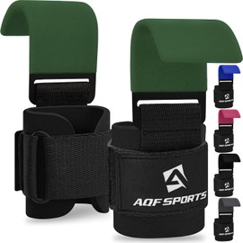 AQF Weight Lifting Hooks Straps, Non-Slip Rubber Coating Grips 8mm Thick Padded Neoprene with Double Stitching for Powerlifting Deadlifts Gym Chin Pull Up Exercise Fitness - Military Green