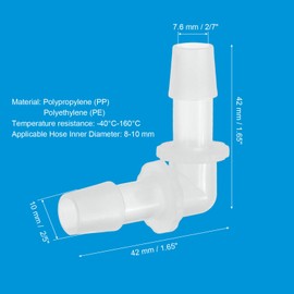 PATIKIL 2/5" Hose Barb 90 Degree Elbow L Fitting, 5 Pack Plastic Equal Barbed Joint Splicer Mender Union Coupler Adapter 1.7 Inch for Gas Liquid Air Line Tubing Pipe