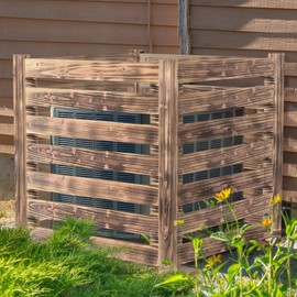 Yokaniwa Air Conditioner Fence Wood Composter Bin 4 Panels 36" L x 36" W x 36 "H Privacy Fence Screens Panels, Pool Equipment Enclosure Outdoor Trash Can Enclosure, Burnt Brown Color