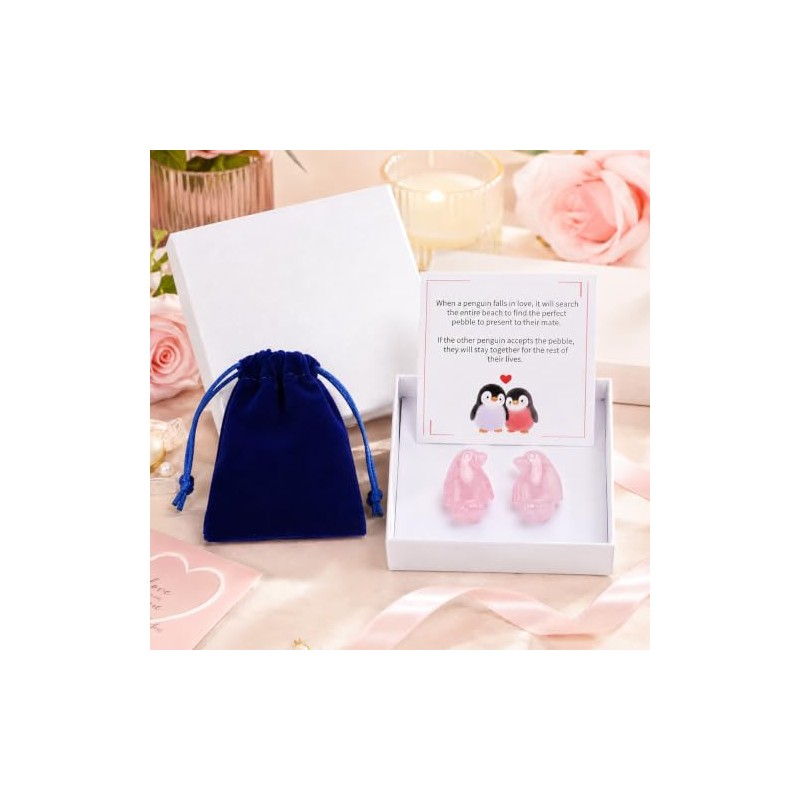 Penguin Pocket Hug Gifts for Women Men Rose Quartz 2PCS