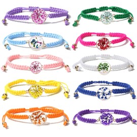OuMaiFeng Pack of 10 Friendship Bracelets for Children Girls Party Bags Children's Birthday Party 6 7 8 9 10 11 Years, Girls Braided Colourful Flowers Friendship Bracelet Adjustable for Children Women
