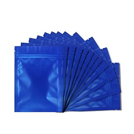 100 Pack Smell Proof Bags - 3 x 4 Inch Resealable Mylar Bags Foil Pouch Flat Bag with Clear Window Blue
