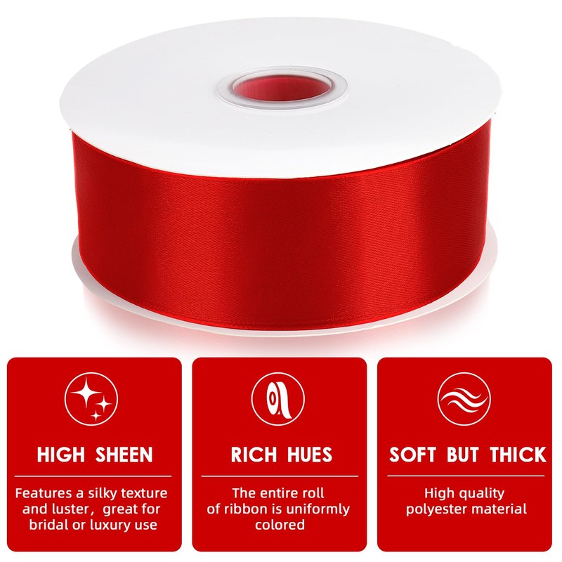 Red Ribbon 1-1/2 Inches Wide 100 Yards Red Satin Ribbon