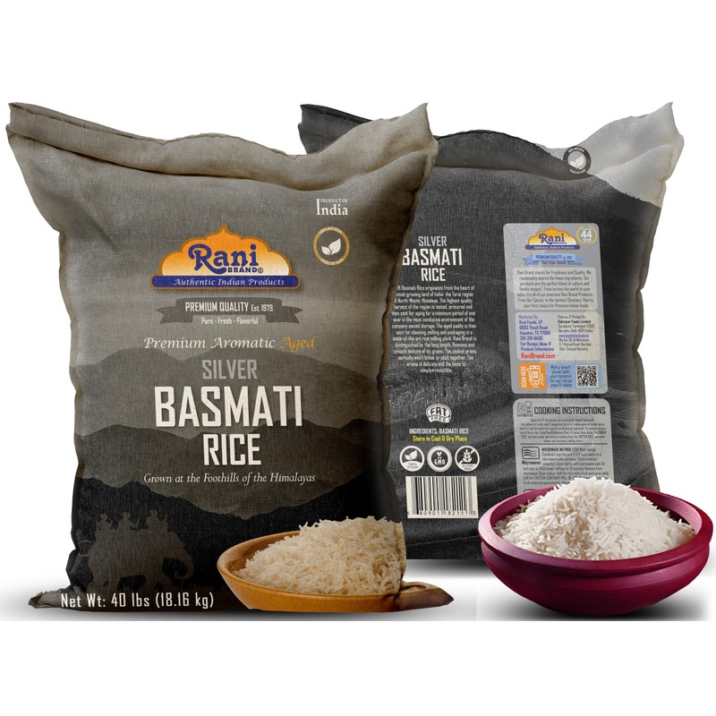 Rani Silver White Basmati Rice Extra Long Aged 40-Pound Bag,