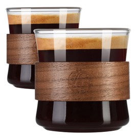 PARACITY Espresso Cups Set of 2 with Wooden Ring, 8 OZ High Borosilicate Espresso Shot Glass, Clear Small Expresso Shots Cup, Espresso Accessories