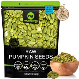 NUT CRAVINGS - Raw Pumpkin Seeds Pepitas, Unsalted, Shelled, (8oz - 1 Pack) Bulk Nuts Packed Fresh in Resealable Bag - Kosher Healthy Snack, Food Assortments Ideal for Trail Mixed Nuts
