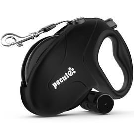 Pecute Correa retráctil para perros de 9,7 m con tiras reflectantes, antienredos de 360°, control con un solo botón y material de nailon resistente. C