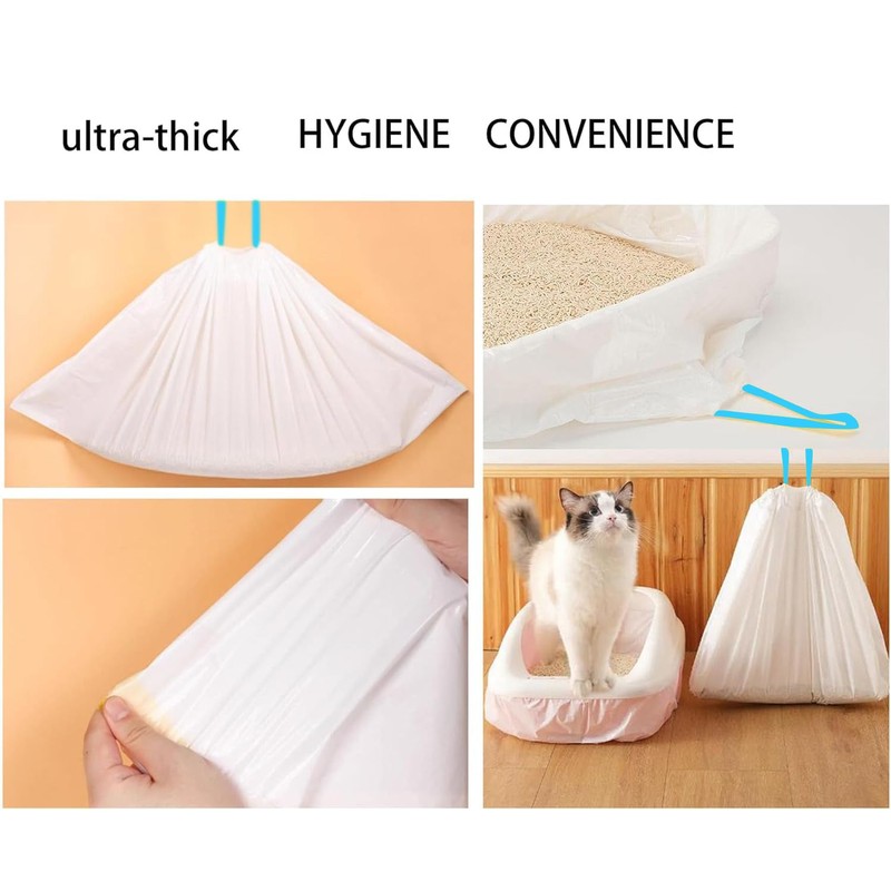 Cat Litter Bags with Drawstring, 20 Count Thick Self-cleaning Litter