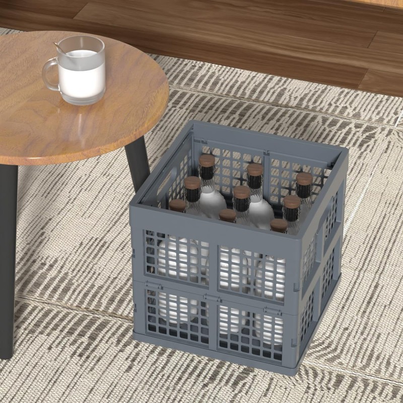 Udotry 18 L Gray Plastic Collapsible Crates, Stackable Plastic Milk